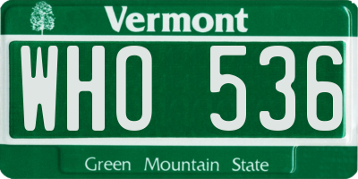 VT license plate WHO536
