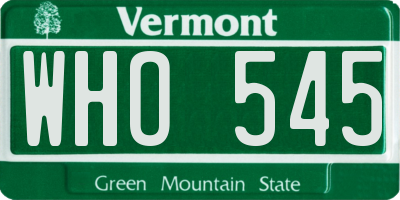 VT license plate WHO545