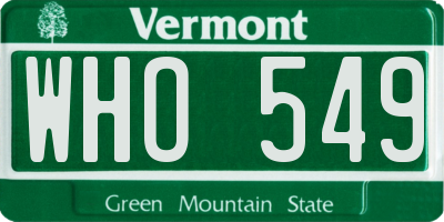 VT license plate WHO549