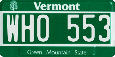 VT license plate WHO553
