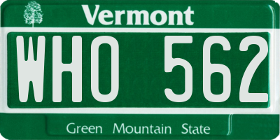 VT license plate WHO562
