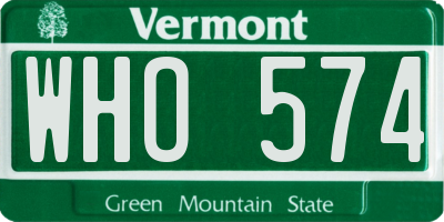 VT license plate WHO574