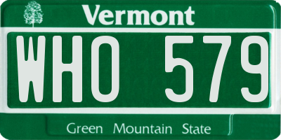 VT license plate WHO579
