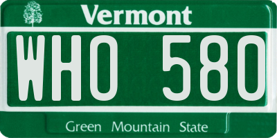 VT license plate WHO580