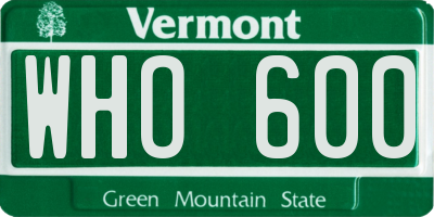 VT license plate WHO600