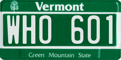 VT license plate WHO601