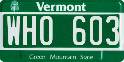 VT license plate WHO603