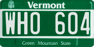 VT license plate WHO604