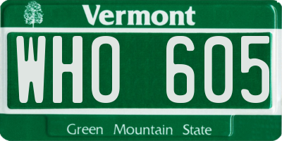 VT license plate WHO605