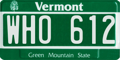 VT license plate WHO612