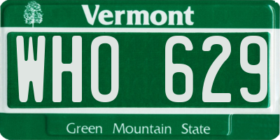 VT license plate WHO629