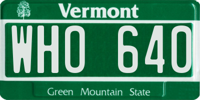 VT license plate WHO640