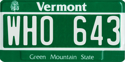 VT license plate WHO643