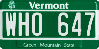 VT license plate WHO647