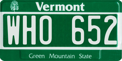 VT license plate WHO652