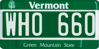 VT license plate WHO660