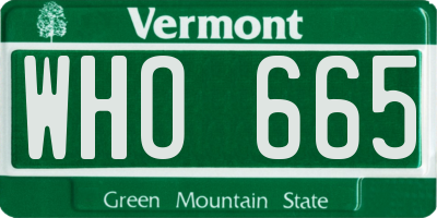 VT license plate WHO665