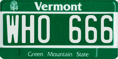 VT license plate WHO666