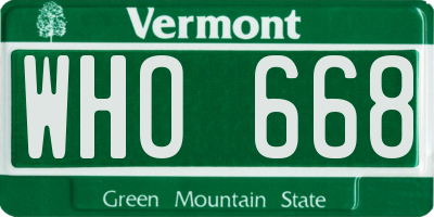 VT license plate WHO668