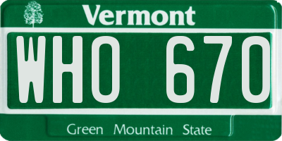 VT license plate WHO670