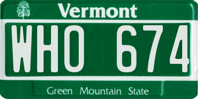 VT license plate WHO674