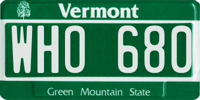 VT license plate WHO680