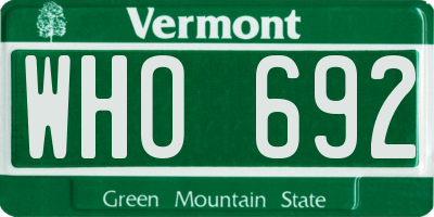 VT license plate WHO692