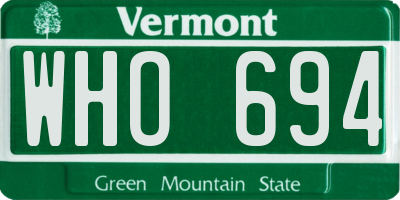 VT license plate WHO694