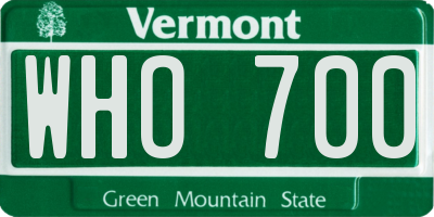 VT license plate WHO700