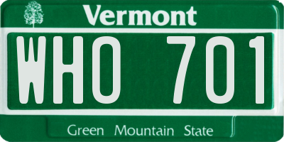 VT license plate WHO701