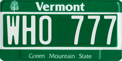 VT license plate WHO777