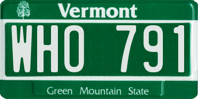 VT license plate WHO791