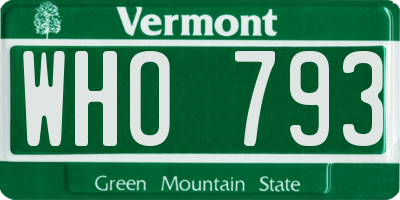 VT license plate WHO793