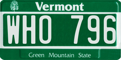 VT license plate WHO796