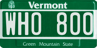 VT license plate WHO800