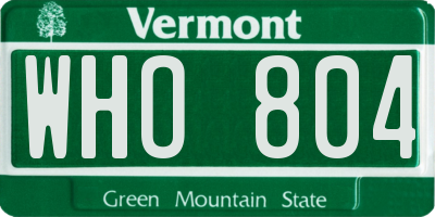 VT license plate WHO804
