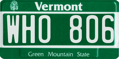 VT license plate WHO806