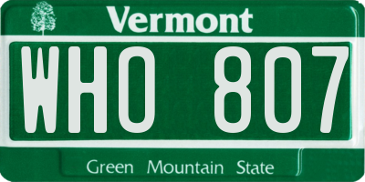 VT license plate WHO807