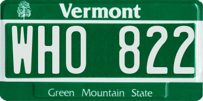 VT license plate WHO822