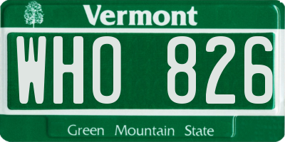 VT license plate WHO826
