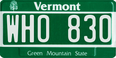 VT license plate WHO830