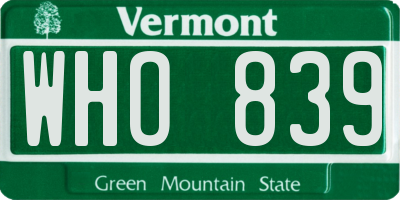 VT license plate WHO839