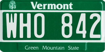 VT license plate WHO842