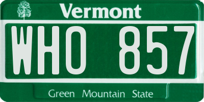 VT license plate WHO857