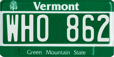 VT license plate WHO862