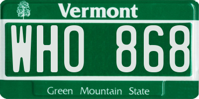 VT license plate WHO868