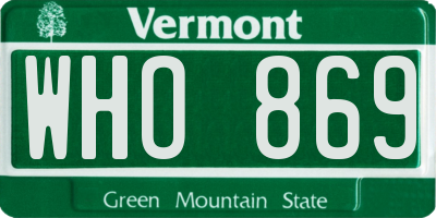 VT license plate WHO869