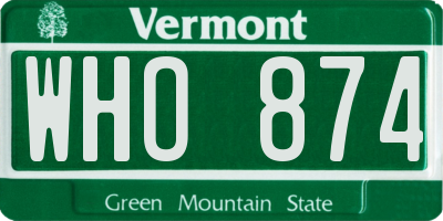 VT license plate WHO874