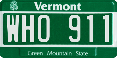 VT license plate WHO911
