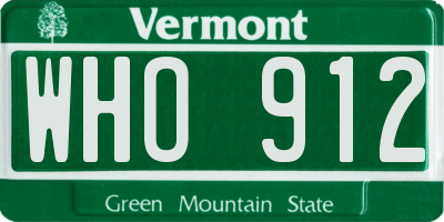 VT license plate WHO912
